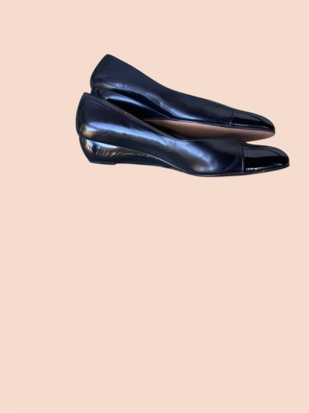 Salvatore Ferragamo Black Patent Leather Slip On Wedge Pumps Italy
